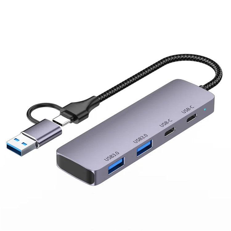 T-32C USB 3.0 + Type-C 4-port Hub Aluminum Alloy Docking Station with 2-in-1 Cable