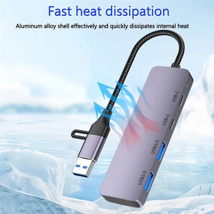 T-32C USB 3.0 + Type-C 4-port Hub Aluminum Alloy Docking Station with 2-in-1 Cable