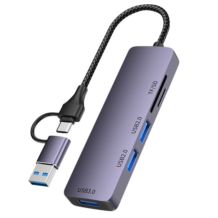 T205 USB / Type-C to USB2.0x2 + USB3.0 + TF / SD Slot USB Hub Laptop Phone Docking Station