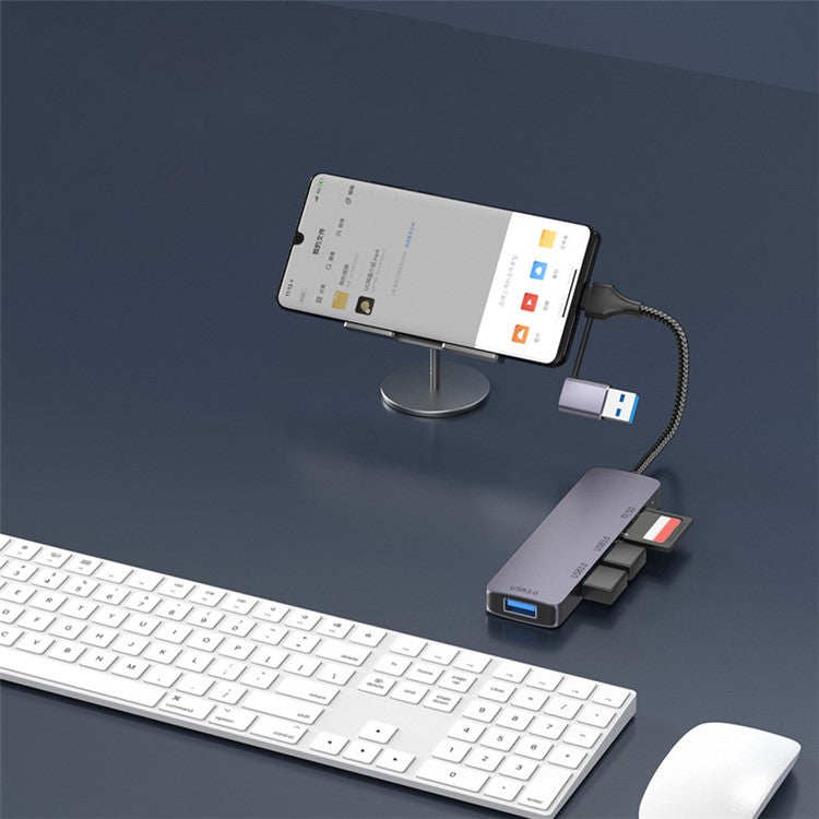 T205 USB / Type-C to USB2.0x2 + USB3.0 + TF / SD Slot USB Hub Laptop Phone Docking Station