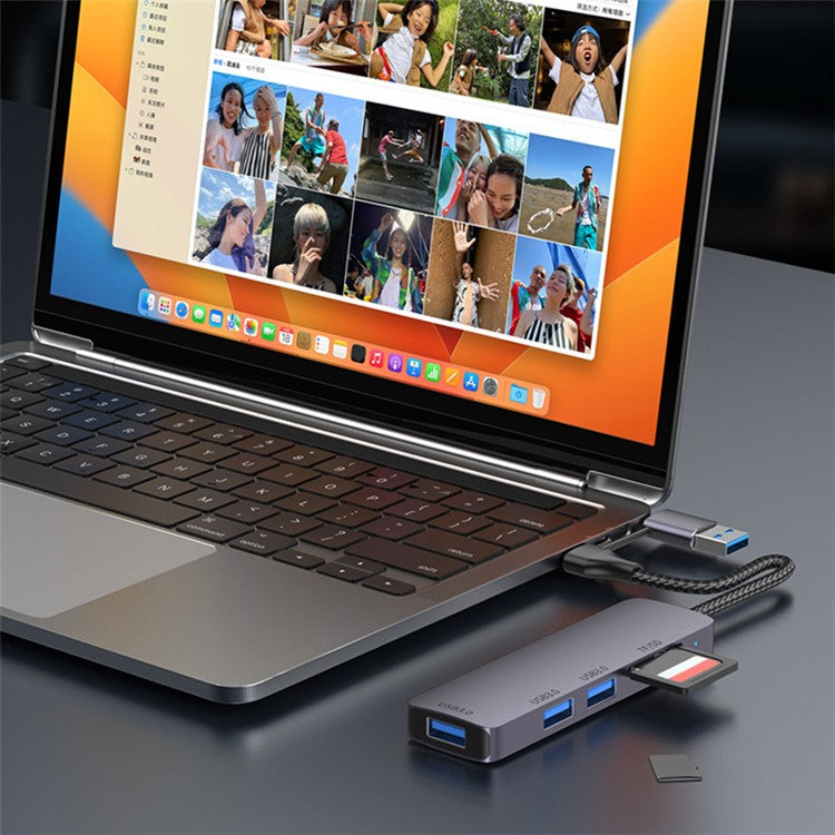 T235 Multi-Port Hub USB+Type-C 3.0 Adapter to 3xUSB 3.0+2xCard Reader Slots