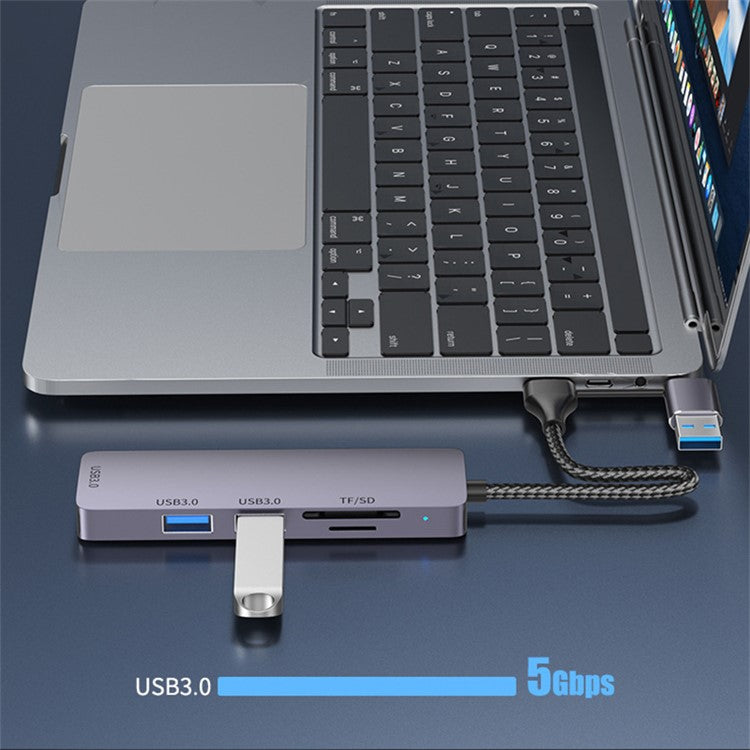 T235 Multi-Port Hub USB+Type-C 3.0 Adapter to 3xUSB 3.0+2xCard Reader Slots