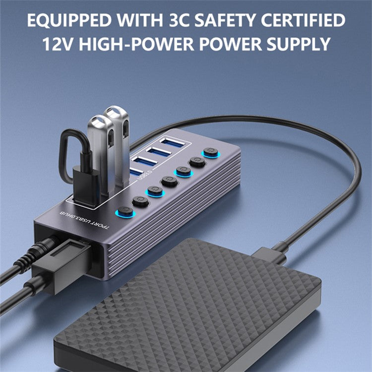 U307 High Speed USB 3.0 Hub 5Gbps Data Transfer Aluminum Alloy 7-Port Splitter