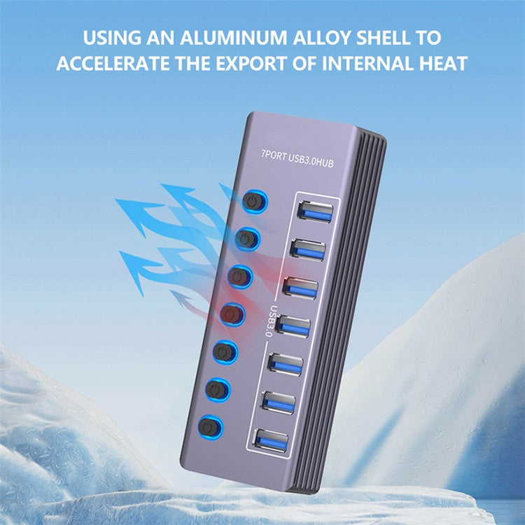 U307 High Speed USB 3.0 Hub 5Gbps Data Transfer Aluminum Alloy 7-Port Splitter