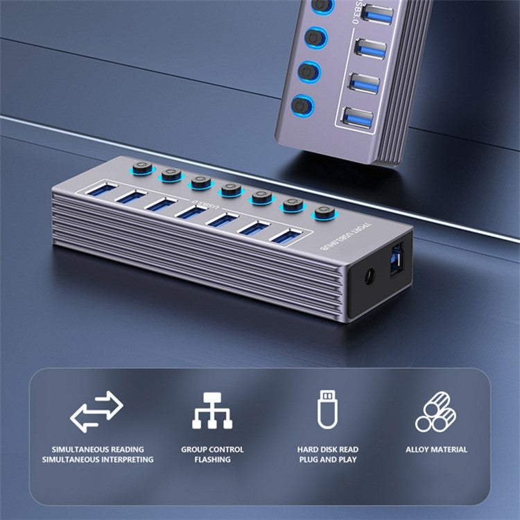 U307 High Speed USB 3.0 Hub 5Gbps Data Transfer Aluminum Alloy 7-Port Splitter