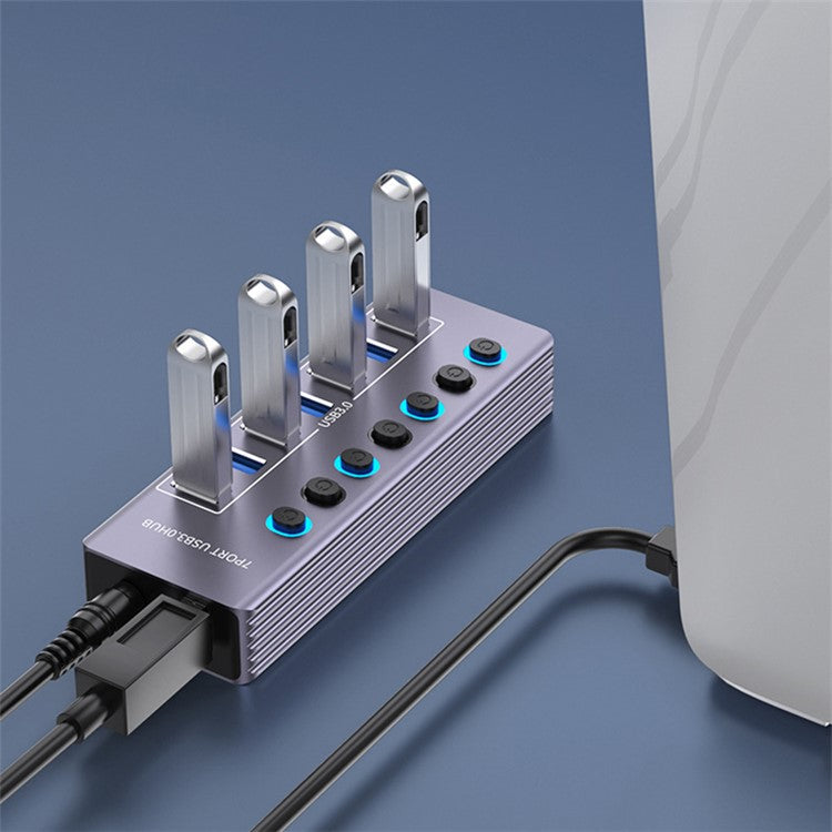 U307 High Speed USB 3.0 Hub 5Gbps Data Transfer Aluminum Alloy 7-Port Splitter