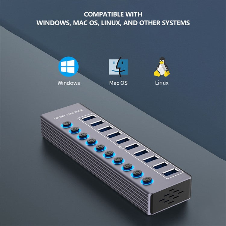 U310 10-In-1 USB 3.0 Extension Hub Expander USB Power Charging Station with Individual Switch+Light