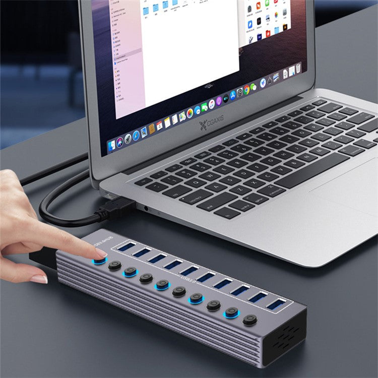 U310 10-In-1 USB 3.0 Extension Hub Expander USB Power Charging Station with Individual Switch+Light
