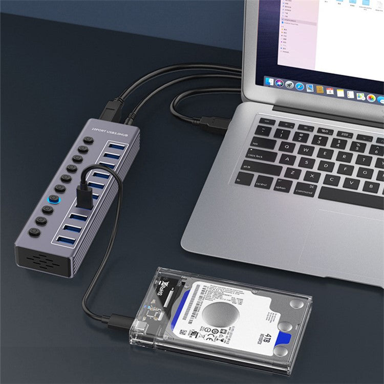 U310 10-In-1 USB 3.0 Extension Hub Expander USB Power Charging Station with Individual Switch+Light