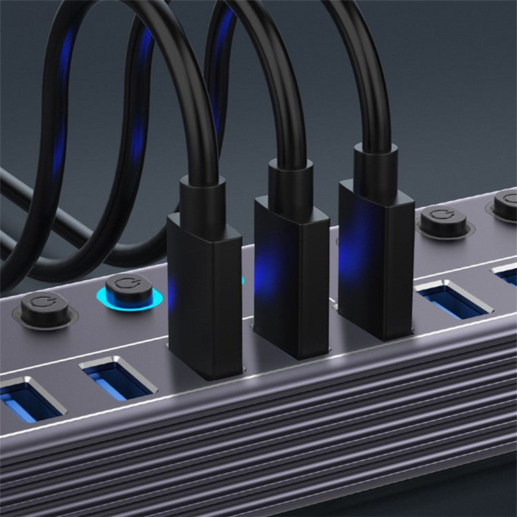 U310 10-In-1 USB 3.0 Extension Hub Expander USB Power Charging Station with Individual Switch+Light