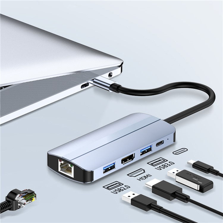 2109 5-in-1 Docking Station Type-C to HDTV+USB3.0 / 2.0+HUB+LAN+PD Adapter