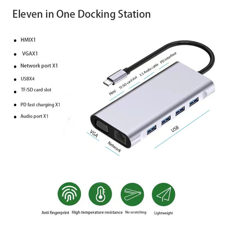 2110 11-in-1 Type-C Docking Station 4K*2K@30Hz Multi-Port Hub USB Data Reading Card Slots Adapter