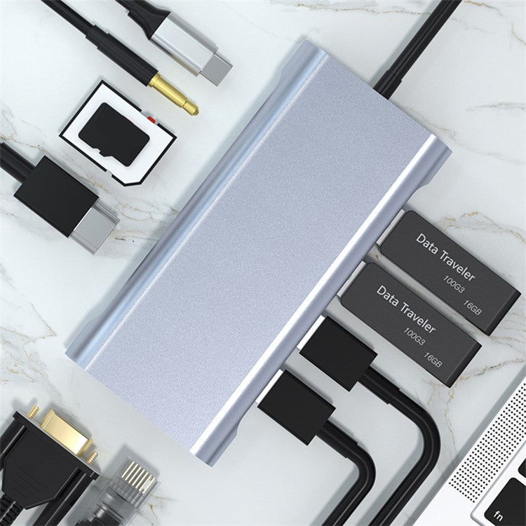 2110 11-in-1 Type-C Docking Station 4K*2K@30Hz Multi-Port Hub USB Data Reading Card Slots Adapter