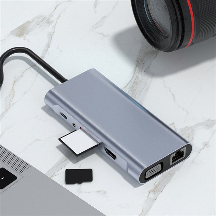 2110 11-in-1 Type-C Docking Station 4K*2K@30Hz Multi-Port Hub USB Data Reading Card Slots Adapter