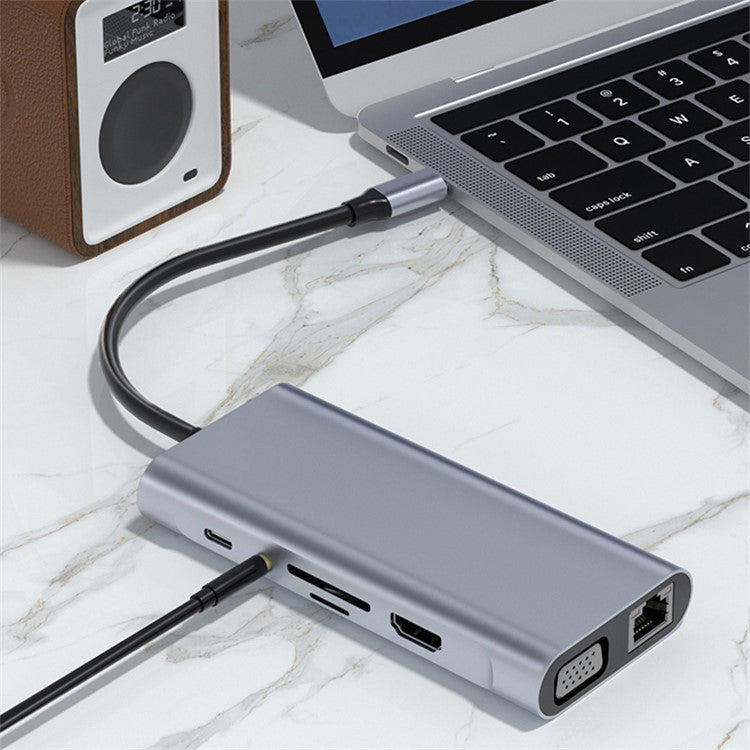 2110 11-in-1 Type-C Docking Station 4K*2K@30Hz Multi-Port Hub USB Data Reading Card Slots Adapter