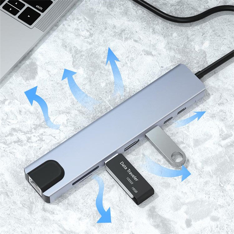 2017L Type-C to Type-Cx2+USB2.0+HD+USB3.0+TF / SD+Network Card 100Mbps USB Hub Laptop Phone Docking Station