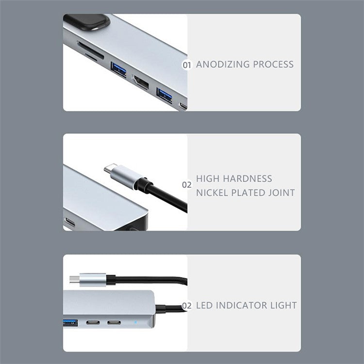 2017L Type-C to Type-Cx2+USB2.0+HD+USB3.0+TF / SD+Network Card 100Mbps USB Hub Laptop Phone Docking Station