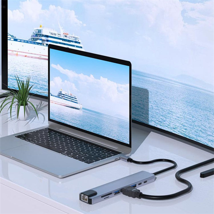 2017L Type-C to Type-Cx2+USB2.0+HD+USB3.0+TF / SD+Network Card 100Mbps USB Hub Laptop Phone Docking Station