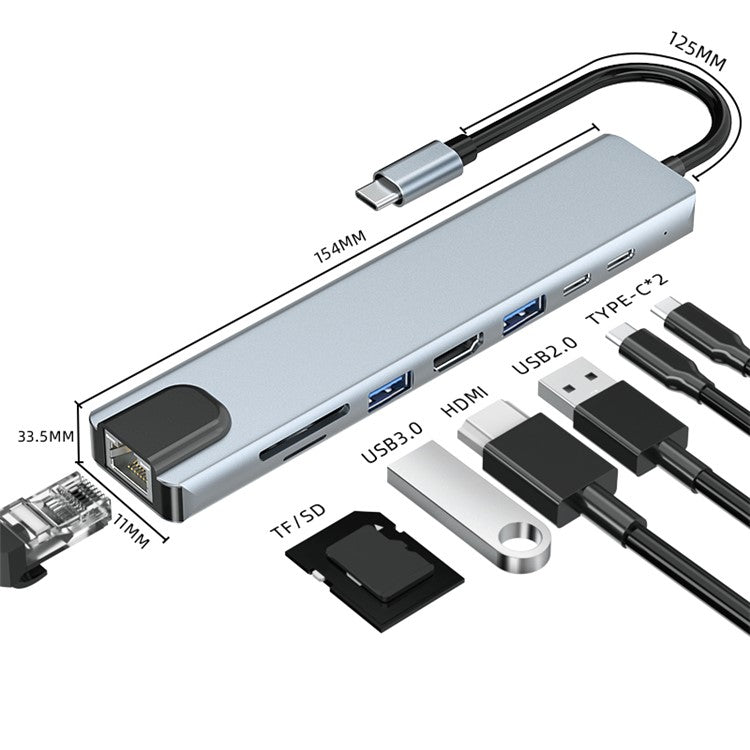 2017L Type-C to Type-Cx2+USB2.0+HD+USB3.0+TF / SD+Network Card 100Mbps USB Hub Laptop Phone Docking Station