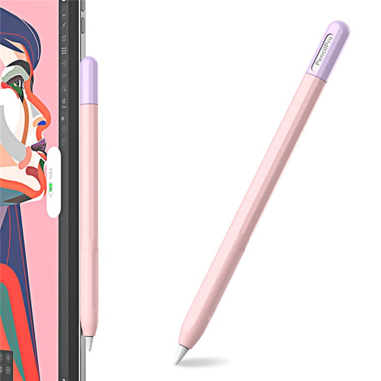 For Apple Pencil Pro Silicone Sleeve Color Splicing Stylus Pen Protective Skin Cover - Pink+Purple