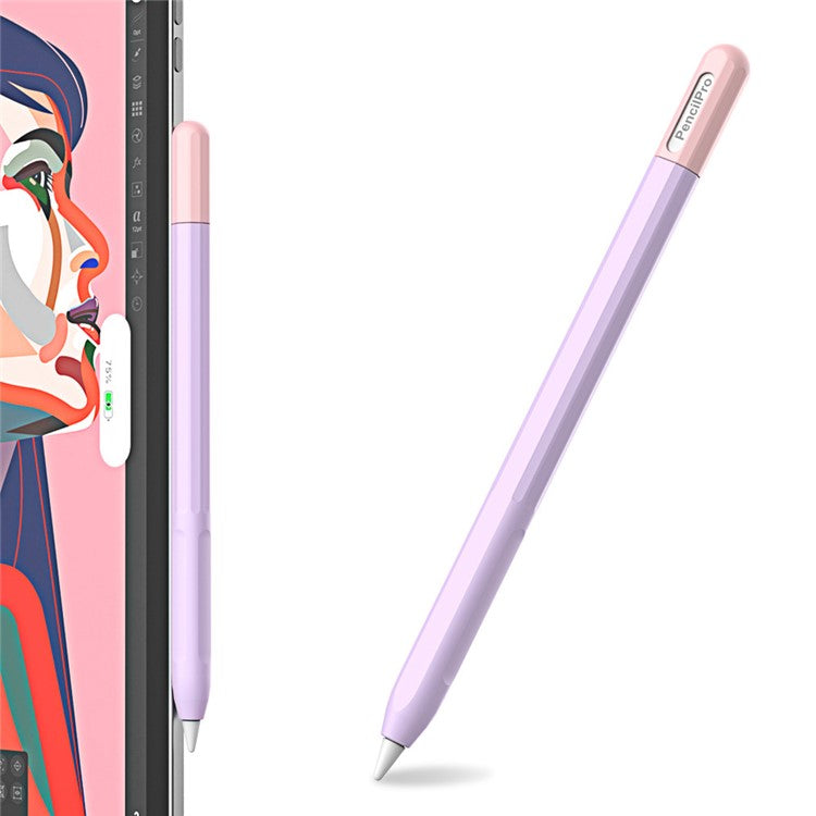 For Apple Pencil Pro Silicone Sleeve Color Splicing Stylus Pen Protective Skin Cover - Purple+Pink