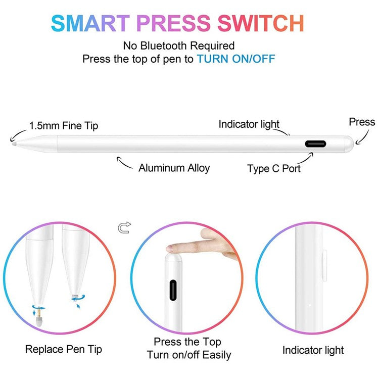 T9 For iPad (2018 and Later) Active Capacitive Pen Touch Screen Palm Rejection Stylus Pen