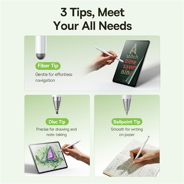 BASEUS Smooth Writing III 3-in-1 Passive Stylus Touch Screen Pen Non-Magnetic Version - White