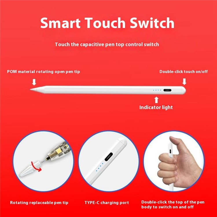 4-LED Stylus with Palm Rejection, Magnetic Attachment for iPad OS 12.2+ (2018 Later)