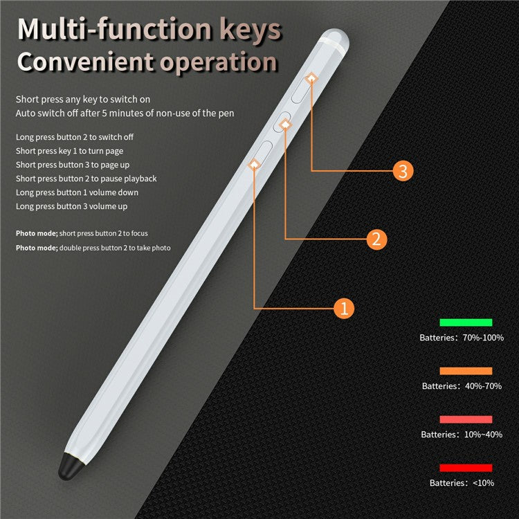 Tablet Phone Stylus Precise Writing Rechargeable Capacitive Pen - White