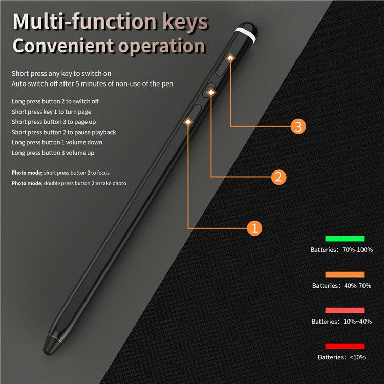 Tablet Phone Stylus Precise Writing Rechargeable Capacitive Pen - Black