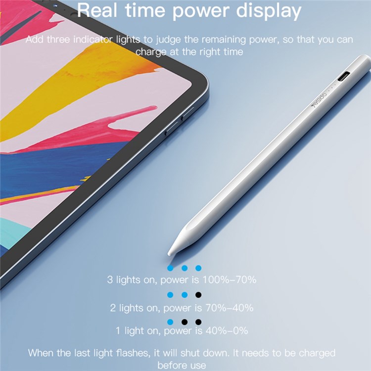 YESIDO ST07 Active Capacitive Stylus Lightweight Touch Screen Pencil Compatible with iPad Air 10.5 inch (2019) / Pro 11-inch (2018) / (2020) / Pro 12.9-inch (2018) / (2020) - Type-C Port