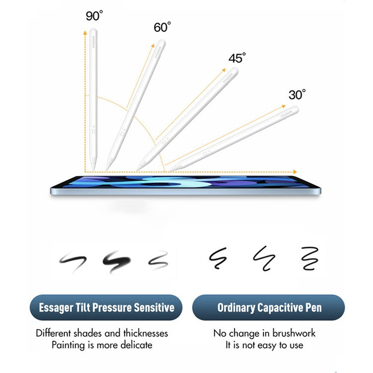 ESSAGER Writing Capacitive Stylus with LED Light Cable Charging Touch Screen Pencil for iPad Air (2022) / Pro 11-inch (2021) / Pro 12.9 (2021) / mini (2021)