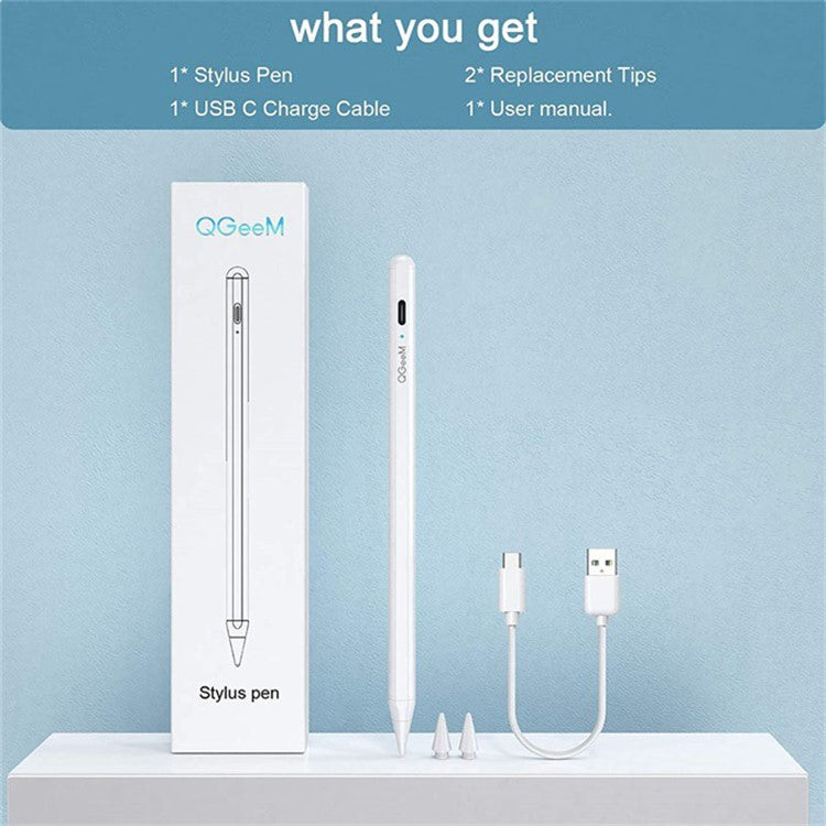 QGEEM ID706 Active Capacitive Stylus Pen for iPad 9.7-inch (2018) / iPad 10.2 (2019) / (2020) / iPad Air 10.5 inch (2019) / (2020) Fine Point Stylist Pen Digital Capacitive Drawing Pencil - White