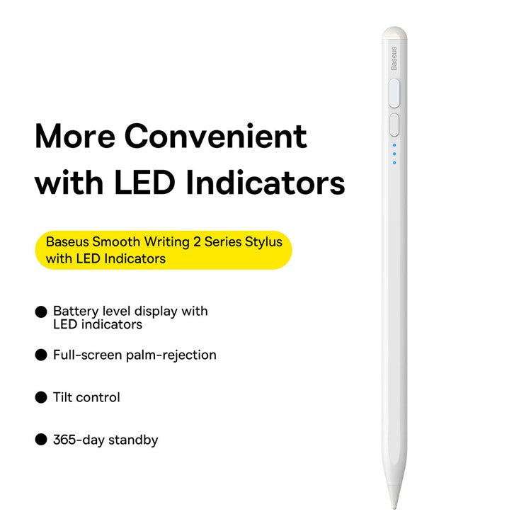 BASEUS Smooth Writing 2 Series Stylus Pen with LED Indicator, Lightweight Stylus Capacitive Pencil with Nib, Type-C Cable (Active Version)