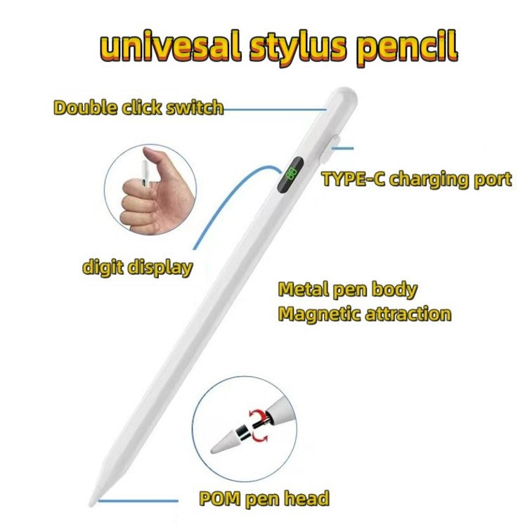 Stylus Pen Capacitive Screen Writing Stylus Pencil with Power Display for iPad / iPhone / Android Tablets Phone