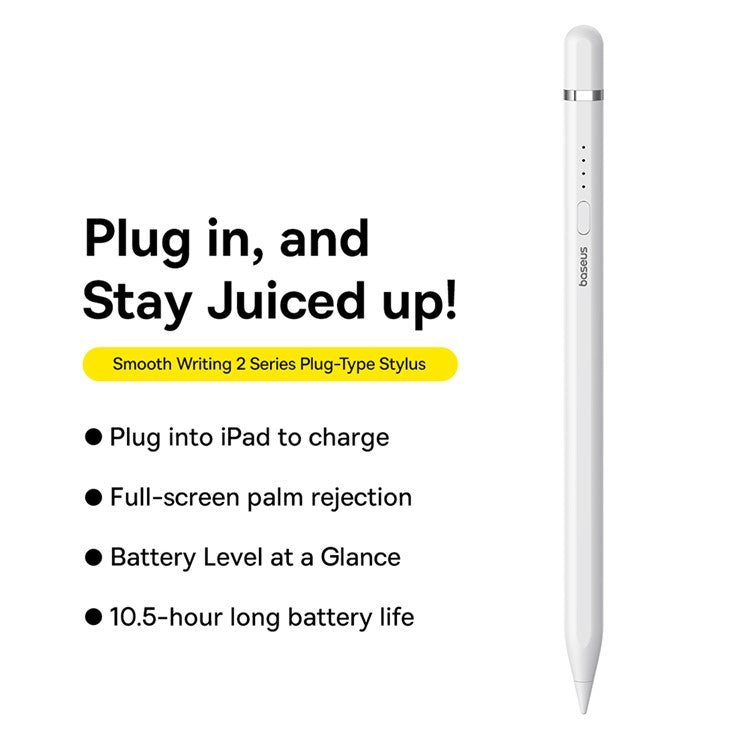 BASEUS Smooth Writing 2 Series Capacitive Stylus Plug-In Type Charging Touch Screen Pencil (Type-C Active Bluetooth Version) - White