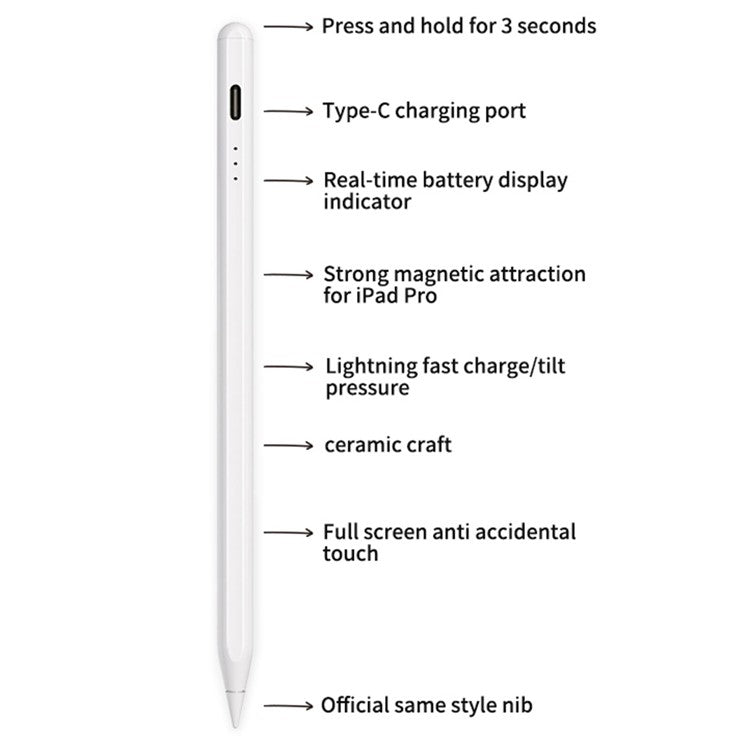 6WP-A KC Super-Fast Charging Pen for iPad Sensitive Lightweight Capacitive Stylus Tablet Writing Drawing Pencil