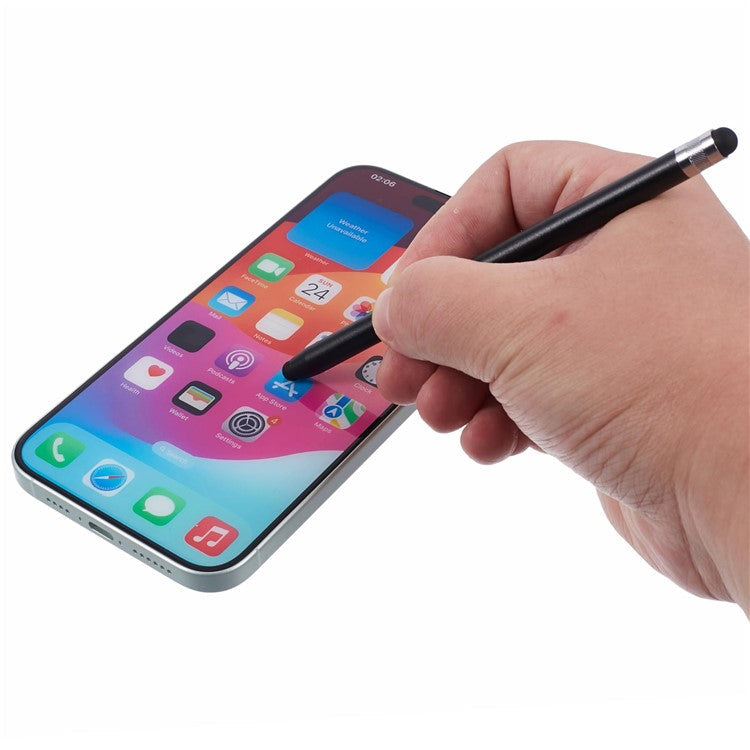 Dual Silicone Tips Passive Stylus Pen Sensitive Touch Writing Drawing Pencil - Black