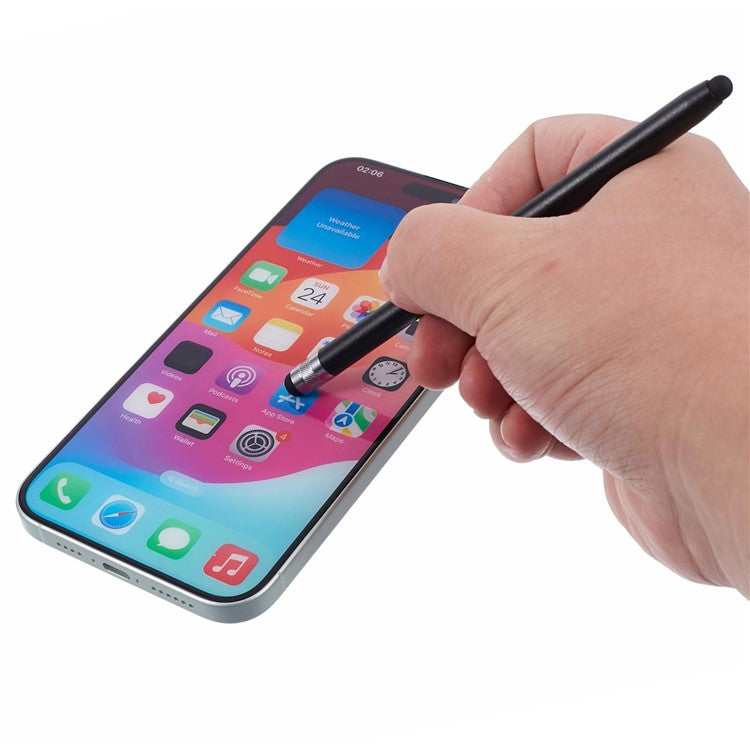Dual Silicone Tips Passive Stylus Pen Sensitive Touch Writing Drawing Pencil - Black
