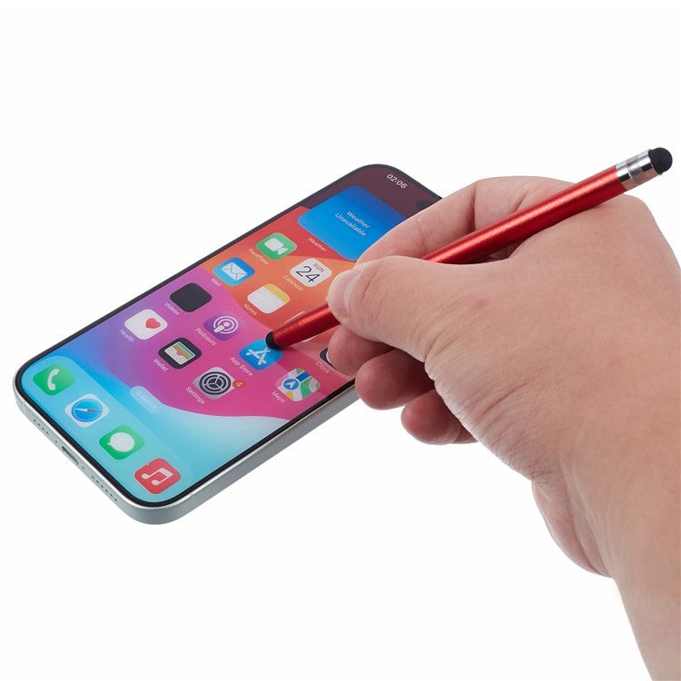 Dual Silicone Tips Passive Stylus Pen Sensitive Touch Writing Drawing Pencil - Red