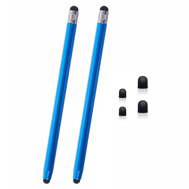 2Pcs Passive Stylus Pen Smooth Writing Drawing Touch Screen Pencil with Dual Silicone Tips - Dark Blue