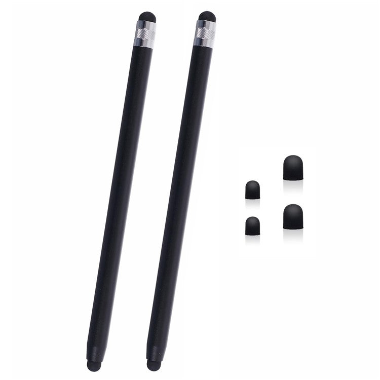 2Pcs Passive Stylus Pen Smooth Writing Drawing Touch Screen Pencil with Dual Silicone Tips - Black
