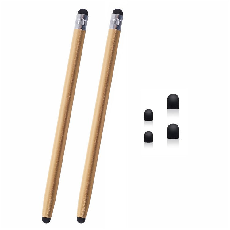 2Pcs Passive Stylus Pen Smooth Writing Drawing Touch Screen Pencil with Dual Silicone Tips - Gold