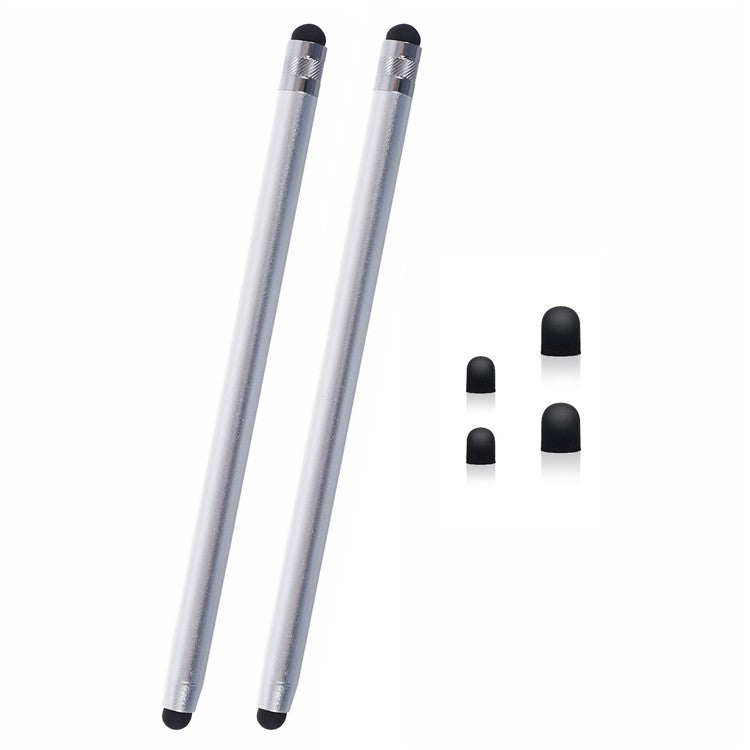 2Pcs Passive Stylus Pen Smooth Writing Drawing Touch Screen Pencil with Dual Silicone Tips - Silver