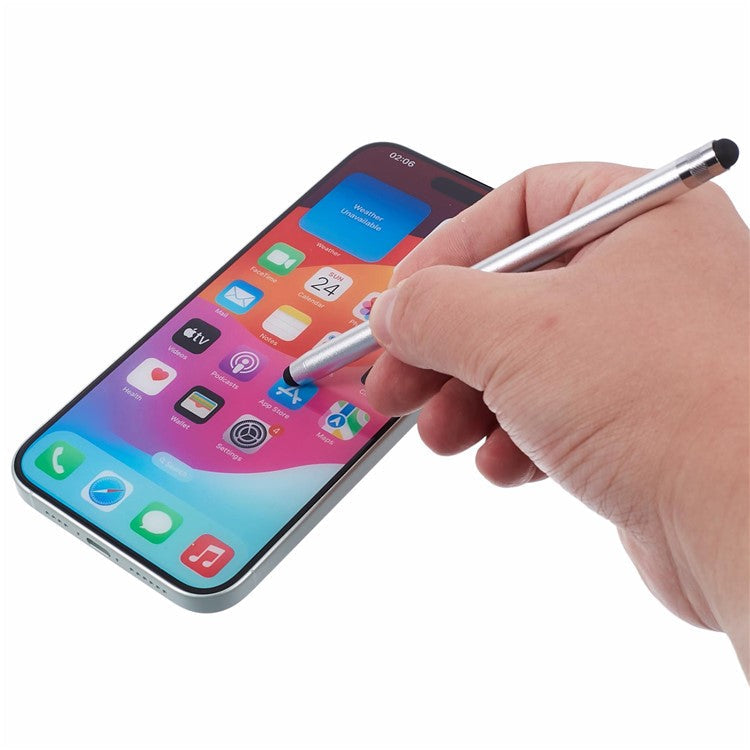 2Pcs Passive Stylus Pen Smooth Writing Drawing Touch Screen Pencil with Dual Silicone Tips - Silver