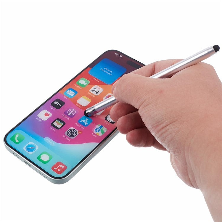 2Pcs Passive Stylus Pen Smooth Writing Drawing Touch Screen Pencil with Dual Silicone Tips - Silver