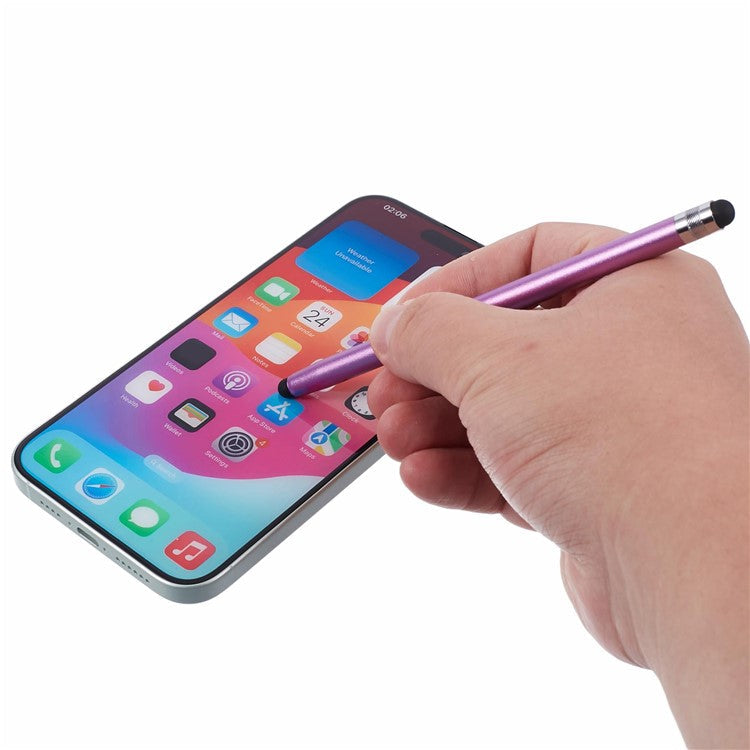 2Pcs Passive Stylus Pen Smooth Writing Drawing Touch Screen Pencil with Dual Silicone Tips - Purple