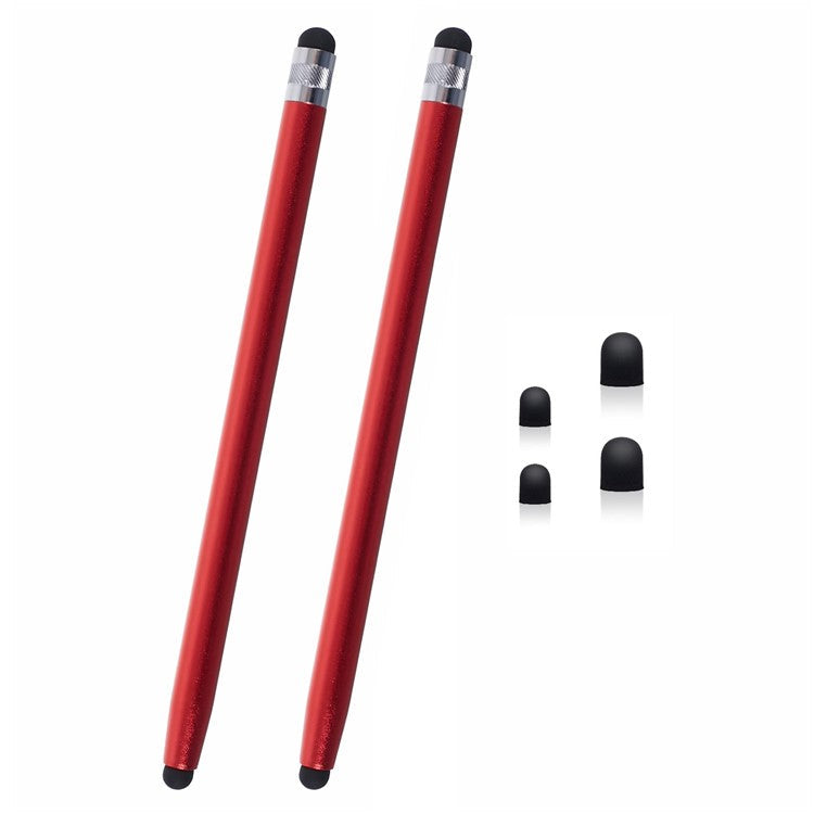 2Pcs Passive Stylus Pen Smooth Writing Drawing Touch Screen Pencil with Dual Silicone Tips - Red
