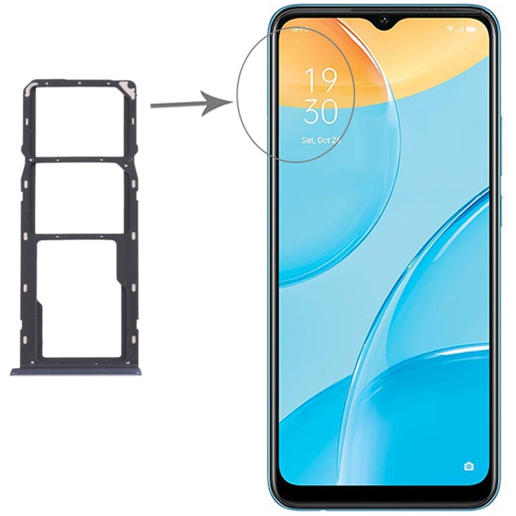 For OPPO A15 CPH2185 Dual SIM Cards + TF Card Tray Holder Replacement (without Logo) - Black