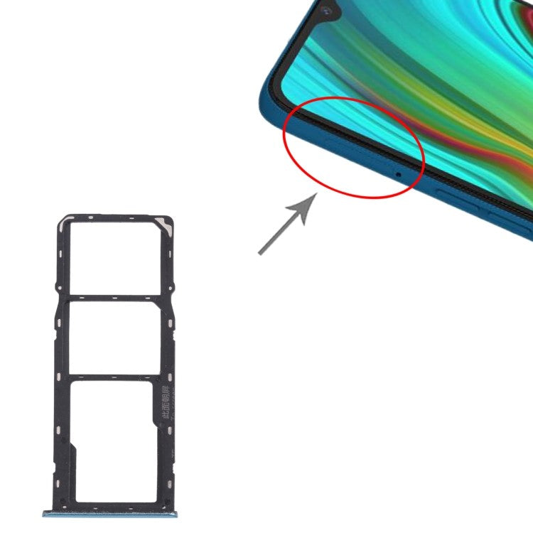 For Realme C3 (without Fingerprint) RMX2027, RMX2020, RMX2021 Dual SIM Cards + Single TF Card Tray Holder Replacement (without Logo) - Blue